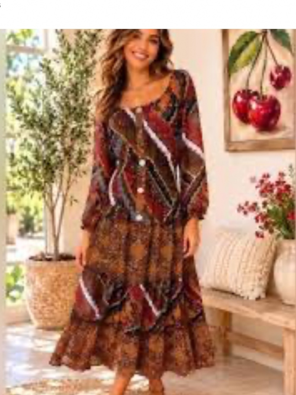 Fig and Flower Maxi Dress Boho/Fall Colors